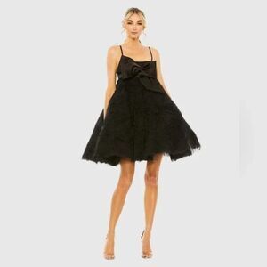 Mac Duggal‎ 20583 BOW FRONT TULLE MINI DRESS Black NEW $498